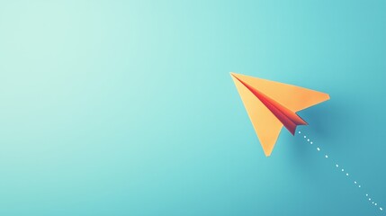 Isolated paper airplane on a clear blue sky background.