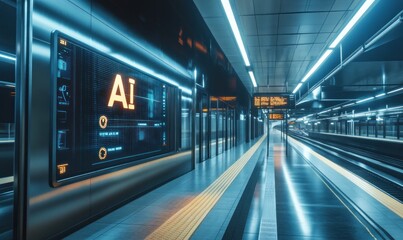 Obraz premium Futuristic Subway with AI Display in Modern Station