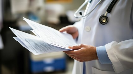 Nurse in white coat Checking paperwork