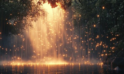 Enchanting Fireflies in Magical Forest at Dusk