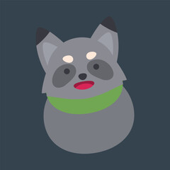 cute raccoon wearing green scarf in flat vector design.