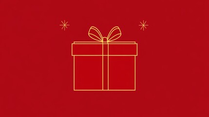 Simple outline of a Christmas gift box on a red background