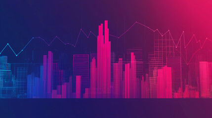 Obraz premium Futuristic financial city with expenses, stocks, and finance icons blending into the skyline