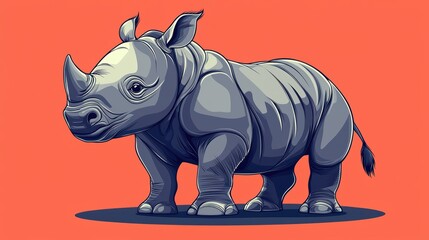 Fototapeta premium A stylized illustration of a rhinoceros, featuring bold lines and a vibrant orange background