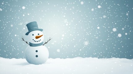 Simple silhouette of a snowman on a soft blue background