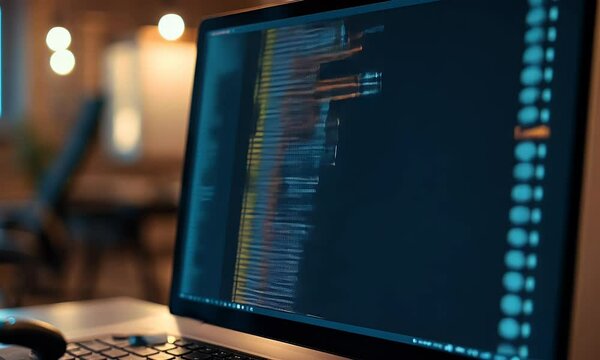 A close-up of an open laptop screen displaying lines of code, representing the coding process for website development. 
