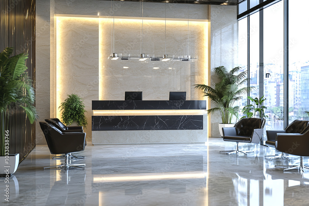 Canvas Prints Elegant Reception Area in a Stylish and Welcoming Insurance Office  