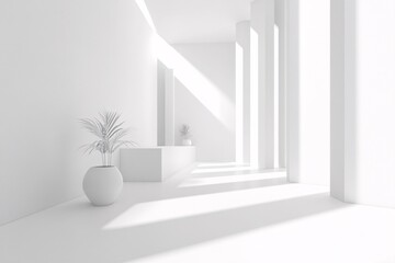 Fototapeta premium Minimalist White Interior with Geometric Shapes and Sunlight