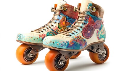 Vintage Retro Quad Roller Skates on White Background. 