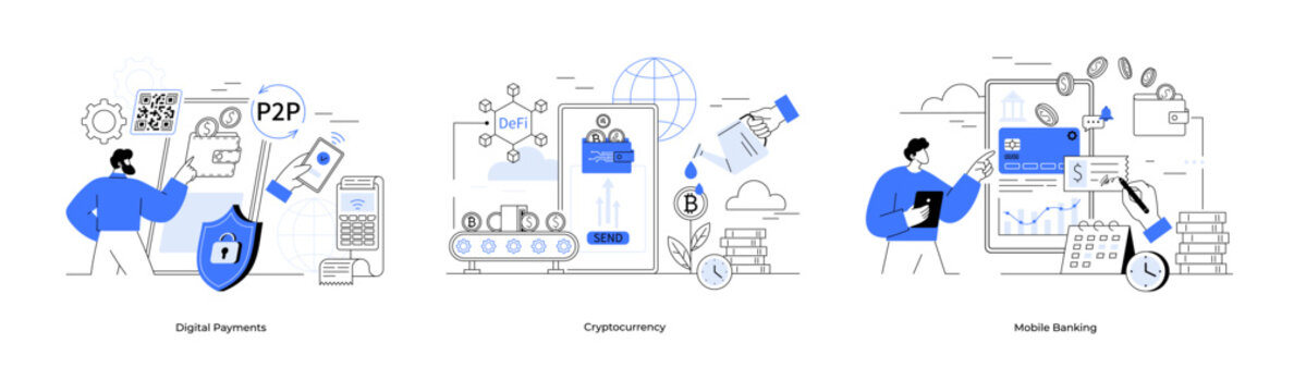 Man interacting with digital payment application, cryptocurrency transactions, mobile banking services. Ideal for financial technology, digital transactions, online banking, cryptocurrency, modern