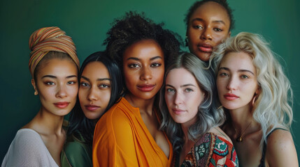 Obraz premium A group of diverse women, united in their strength, beauty, and individuality, standing together in solidarity. looking towards camera