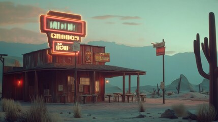 Ghost town gambling district with dynamic daynight cycle in lowpoly animations