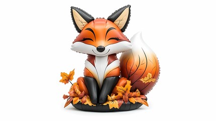 Obraz premium Charming fox decoration surrounded by autumn leaves a playful and whimsical touch for fall celebrations and festivities