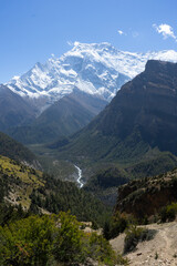 Majestic mountain range with a clear blue sky