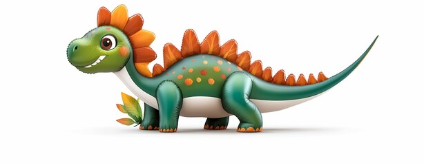Obraz premium Adorable cartoon dinosaur character with colorful spikes and friendly expression perfect for kids' art and education projects