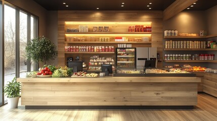 Modern retail checkout counter with point-of-sale system