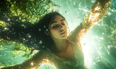 Serene Underwater Dreamscape with Floating Woman