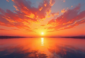 Obraz premium Sunset over Calm Lake with Orange Sky .