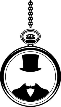 pocket watch with gentleman silhouette clip art preview