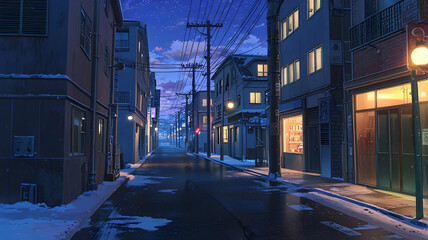 Obraz premium street in the night anime cartoon 