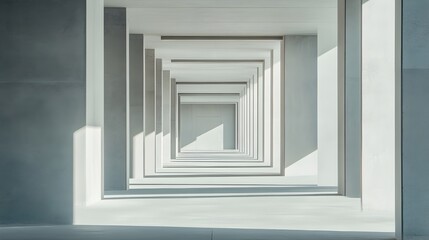 Fototapeta premium Minimalist Architectural Corridor with Repeating Geometric Patterns and Vanishing Perspective
