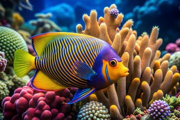 Obraz premium Angelfish swimming through vibrant coral reef