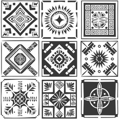 Geometric Pattern of Nine Black and White Tiles