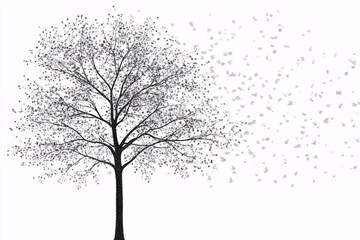 Obraz premium Silhouette of a Tree with Falling Leaves - Nature Photography