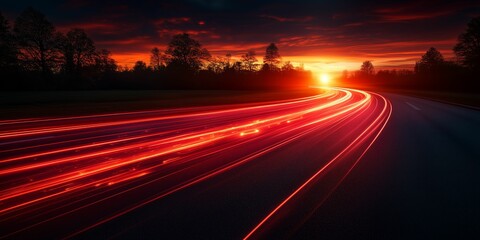 Obraz premium Long Exposure Photography of Red Light Trails on Curved Highway at Night
