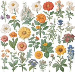 Flowers floral pattern on white background