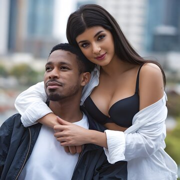 Portrait of African husband and indian wife 