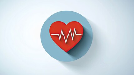 Red heart with pulse line on blue circle background .