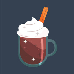 chocolate drink with cream in flat vector design.