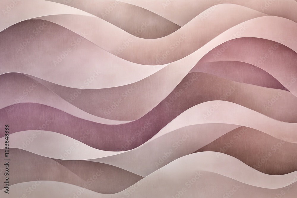 Poster An abstract artwork featuring elegant waves in soft pink and beige tones, creating a soothing and tranquil visual experience with flowing patterns and curves.