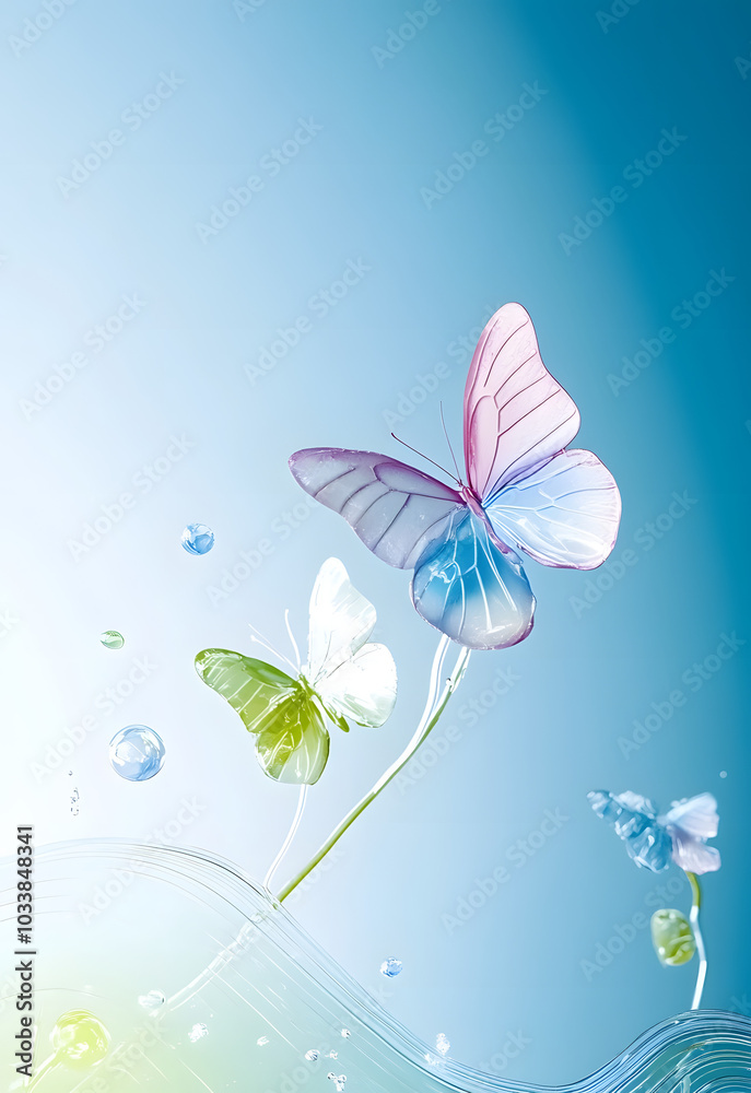 Poster Background wave flower butterfly vertical