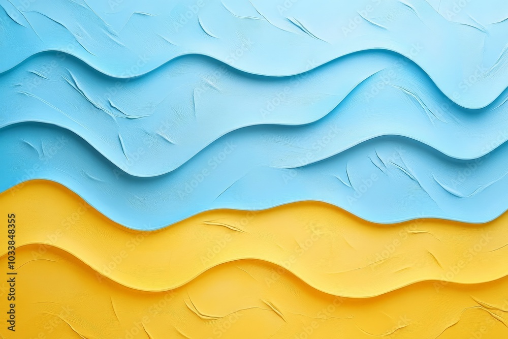 Poster vibrant blue and yellow waves offer a cheerful and bright abstract scene, merging flowing lines and 
