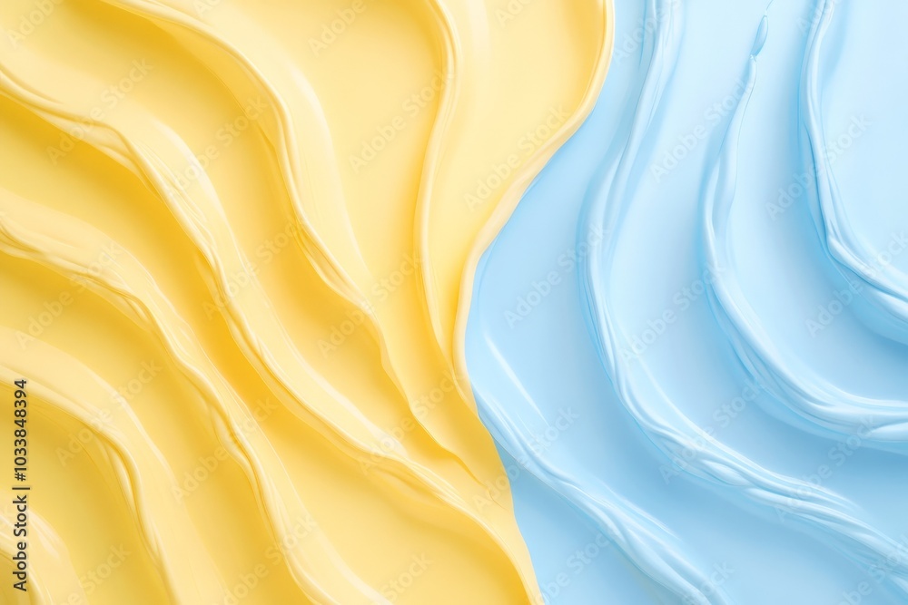 Poster this image presents a smooth, textured composition that merges yellow and blue color tones in a wavy