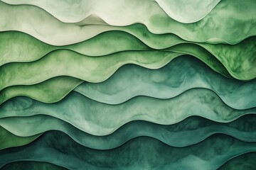 Layered waves in green tones embody a dynamic yet soothing visual effect, exuding depth and tranquility with a complex and harmonious pattern in abstract form.