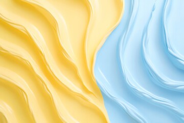 This image presents a smooth, textured composition that merges yellow and blue color tones in a...