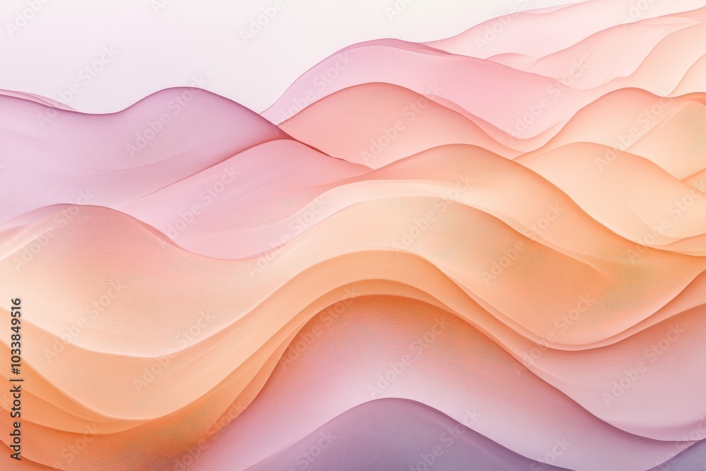 Poster Pastel shades create an elegant abstract wave pattern filled with gentle curves, offering a calming visual experience and evoking feelings of peace and serenity.