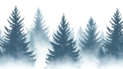 Fototapeta premium Seamless Pattern with Foggy Spruce Forest