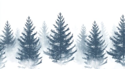 Fototapeta premium Seamless Pattern with Foggy Spruce Forest