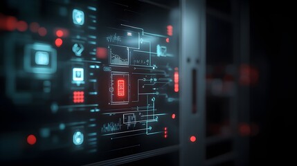 Fototapeta premium Futuristic Digital Circuit Board Dashboard Interface with Data and Code