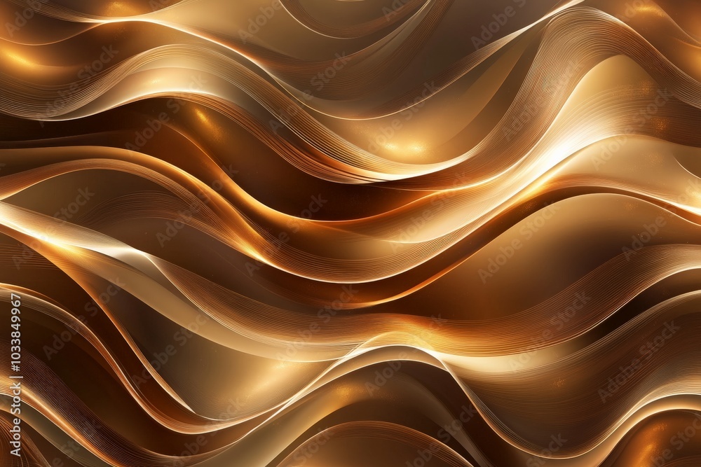 Poster Rich golden waves with luminous reflections create a captivating artistic impression, merging warmth and motion for a majestic visual experience that inspires creativity.
