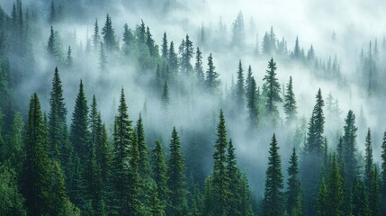 Obraz premium Dreamlike Fog Embracing a Lush Spruce Forest