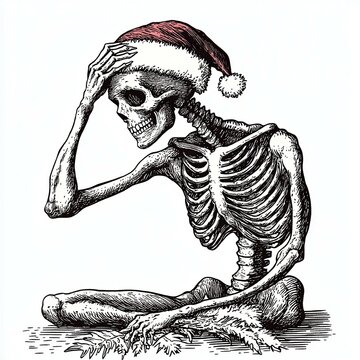 recommend clip art: Skeleton wearing Santa hat, white isolate background