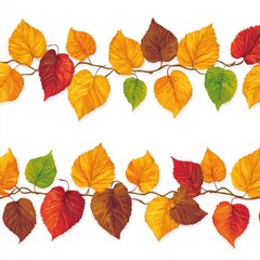 Obraz premium Autumn leaves in a seamless horizontal border isolated on a white background for seasonal and fall-themed designs