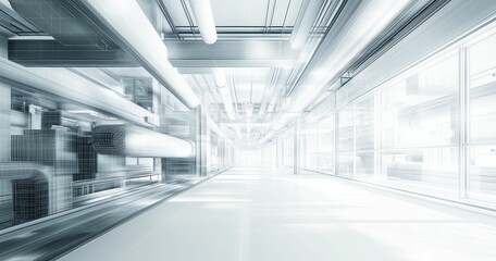 Obraz premium Corridor with Motion Blur and Bright Light in High-Tech Architectural Space