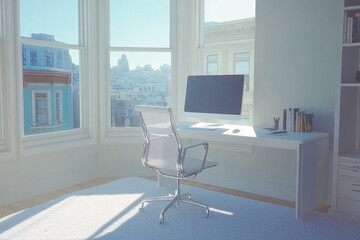 Minimalist Home Office with City View - Modern Workspace Inspiration