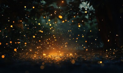 Enchanting Fireflies in a Forest at Night